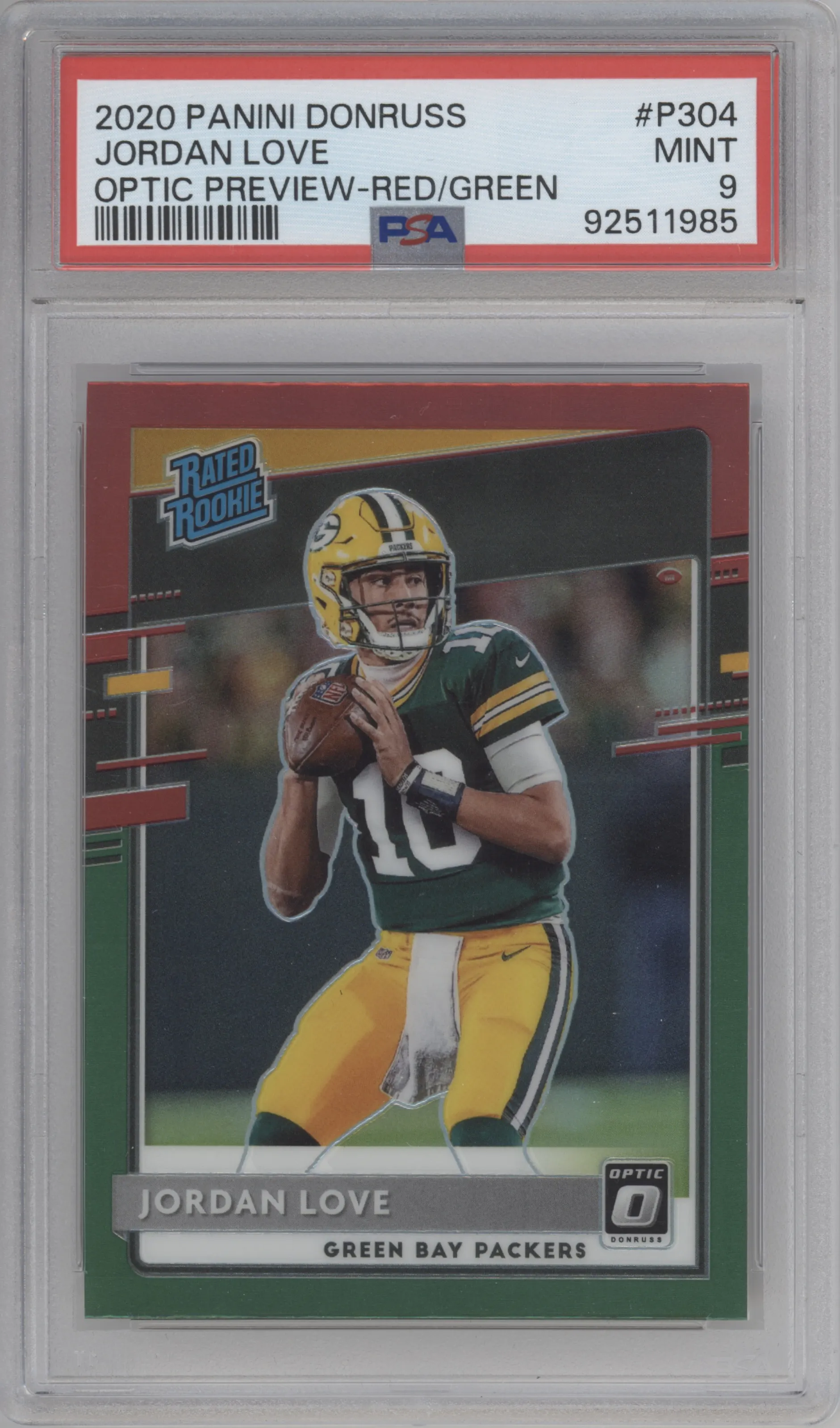 2020 Panini Donruss Opt.Rtd.Rke.Prev. Jordan Love Red & Green #P-304 PSA 9