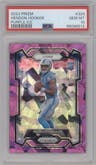 Hendon Hooker from the 2023 Panini Prizm set featuring a Purple Ice parallel graded by PSA and given an overall grade of 10.