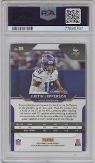 Justin Jefferson from the 2020 Panini Prizm set graded by PSA and given an overall grade of 9.