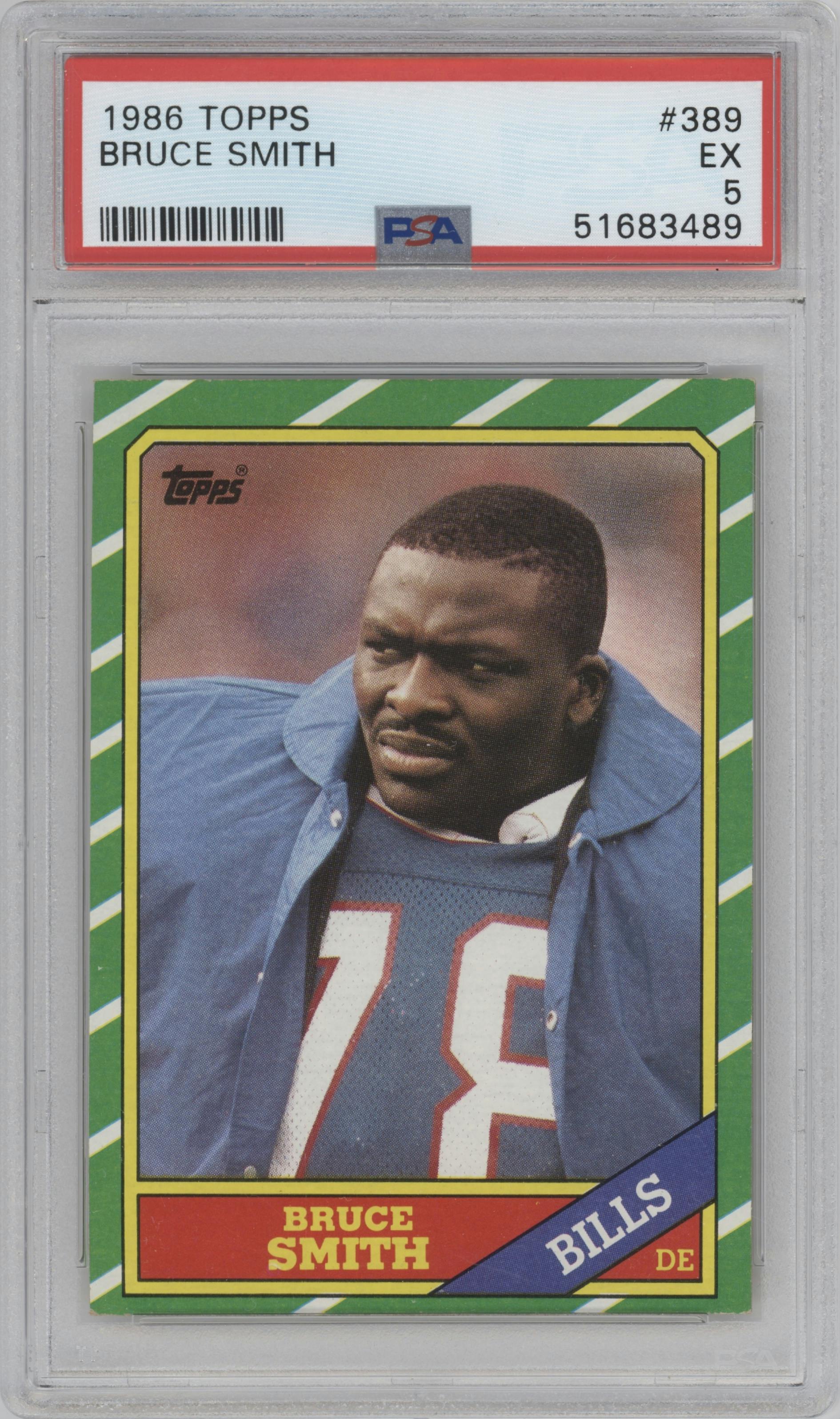Bruce Smith from the 1986 Topps set graded by PSA and given an overall grade of 5.