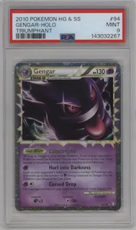Gengar from the 2010 Pokemon HG & SS set graded by PSA and given an overall grade of 9.