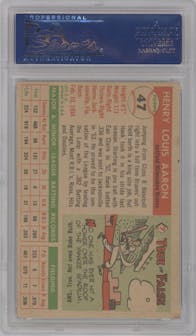 Hank Aaron from the 1955 Topps set graded by PSA and given an overall grade of 5.