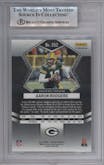 Aaron Rodgers from the 2022 Panini Mosaic set featuring a Honeycomb parallel graded by Beckett and given an overall grade of 9.