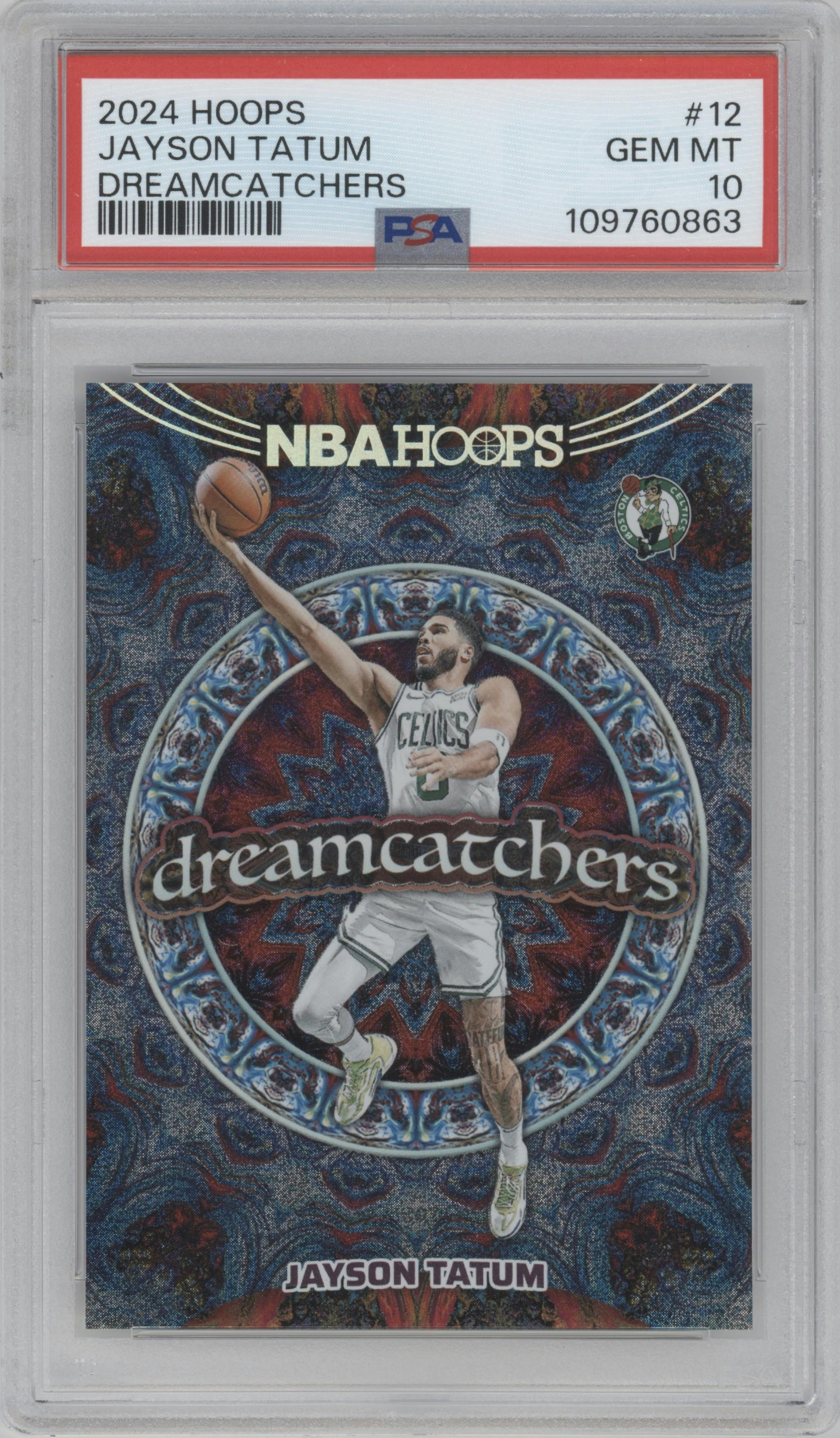 Jayson Tatum from the 2024-25 Panini NBA Hoops set graded by PSA and given an overall grade of 10.