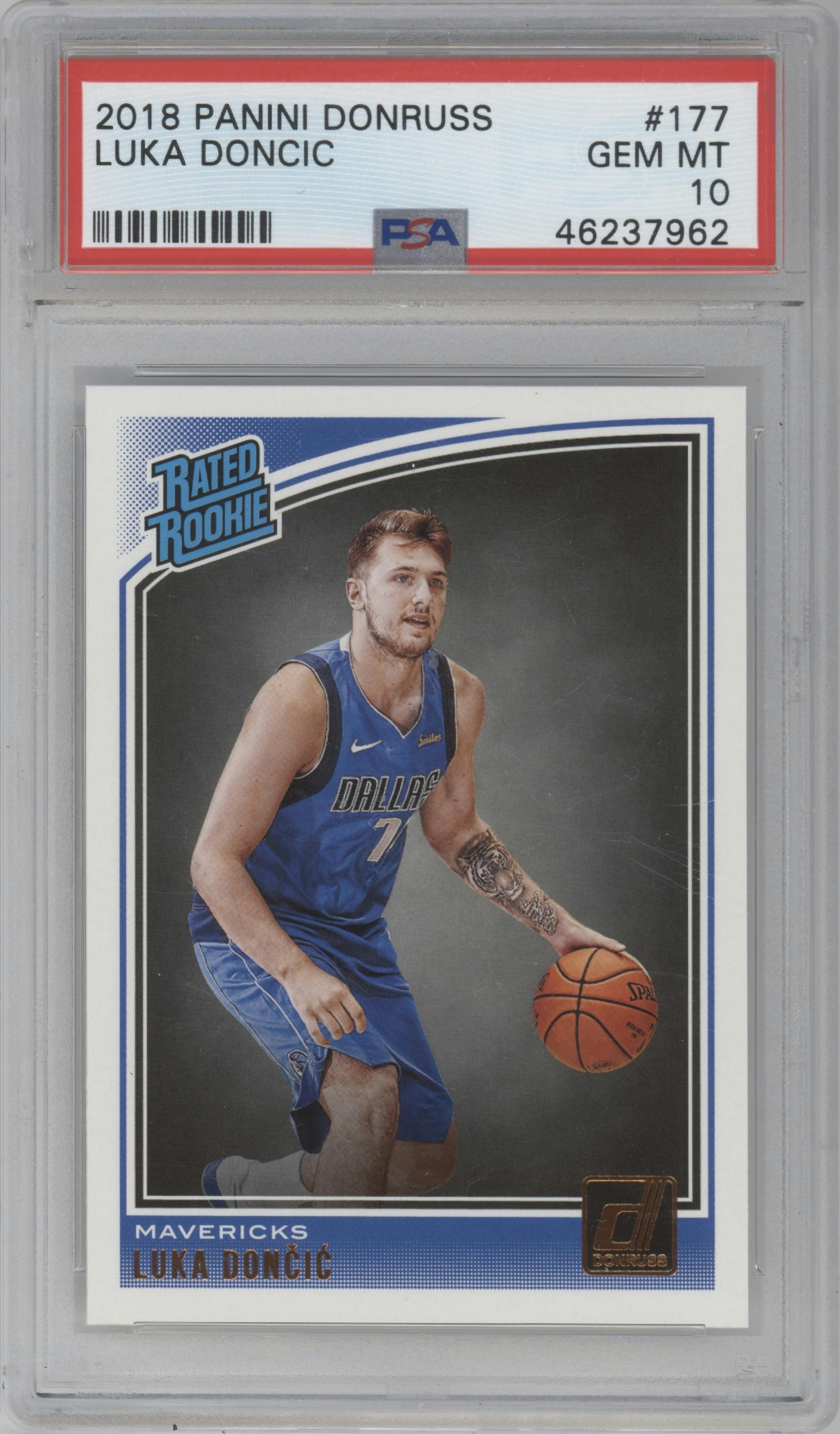 Luka Doncic from the 2018-19 Panini Donruss  set graded by PSA and given an overall grade of 10.