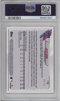 Alec Bohm from the 2021 Topps Chrome Ben Baller set featuring a Gold Refractor parallel graded by PSA and given an overall grade of 10.