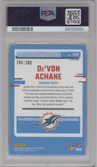 De'Von Achane from the 2023 Donruss Optic set featuring a Wave parallel graded by PSA and given an overall grade of 9.