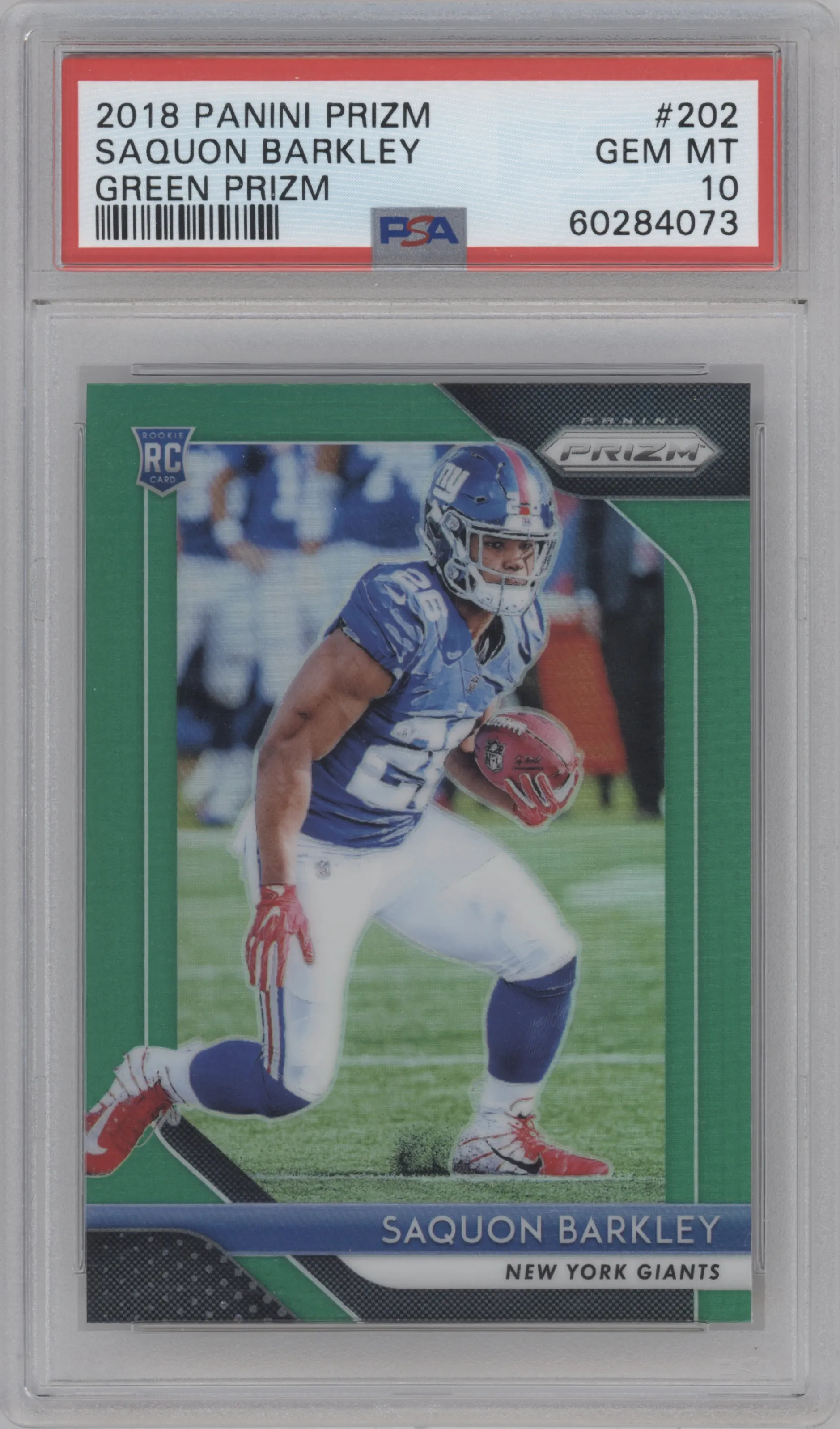 2018 Panini Prizm Saquon Barkley Green Prizm #202 PSA 10