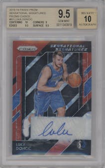 Luka Doncic from the 2018-19 Panini Prizm set featuring a Choice Prizm parallel graded by Beckett and given an overall grade of 9.5.