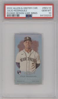 Julio Rodriguez from the 2022 Topps Allen & Ginter Chrome set graded by PSA and given an overall grade of 10.