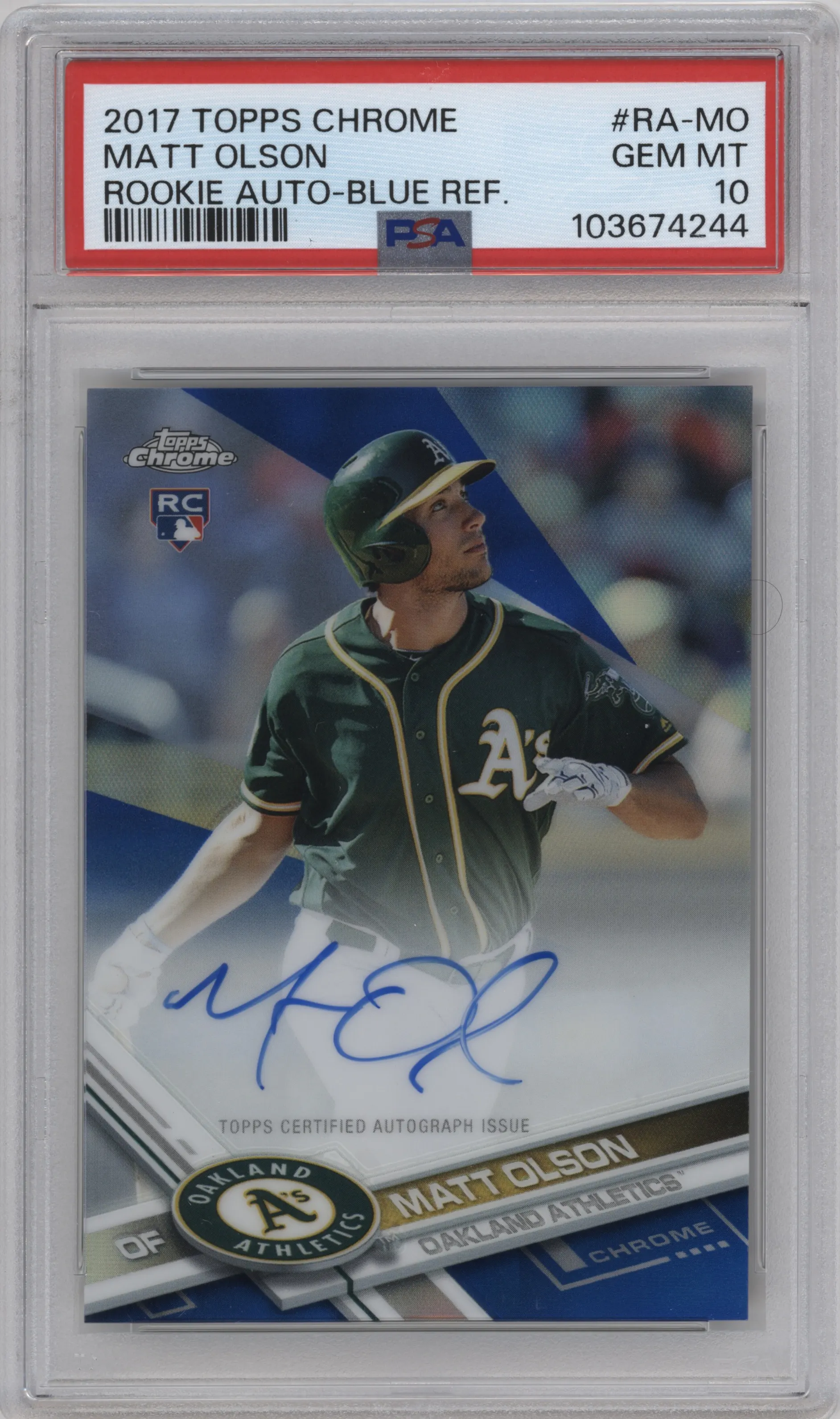 2017 Topps Chrome Rke.Auto Matt Olson Blue Refractor #RA-MO PSA 10