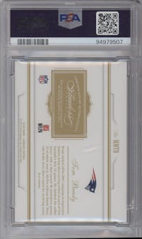 Tom Brady from the 2016 Panini Flawless set featuring a Sapphire parallel graded by PSA and given an overall grade of 10.