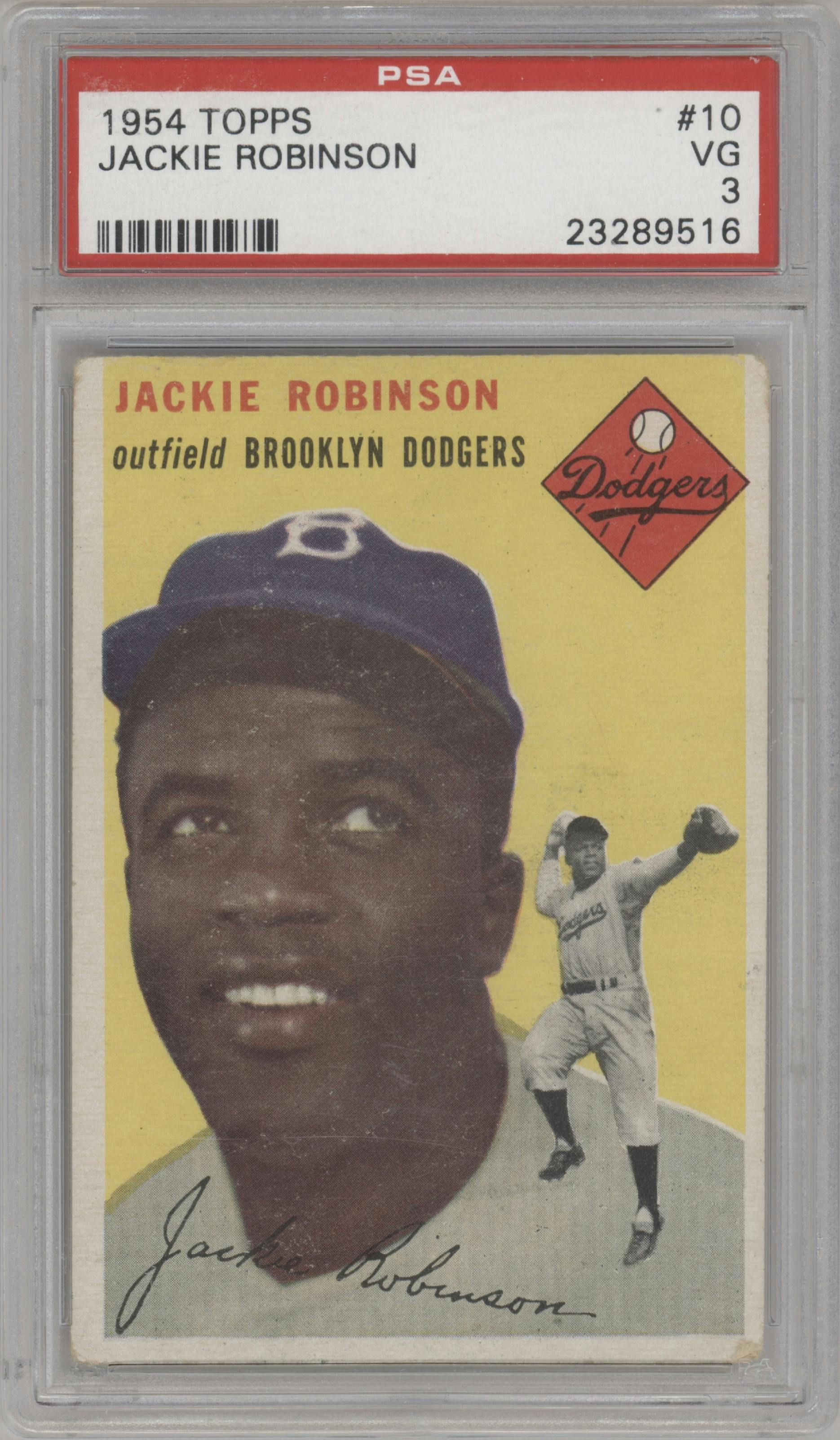 Jackie Robinson from the 1954 Topps set graded by PSA and given an overall grade of 3.
