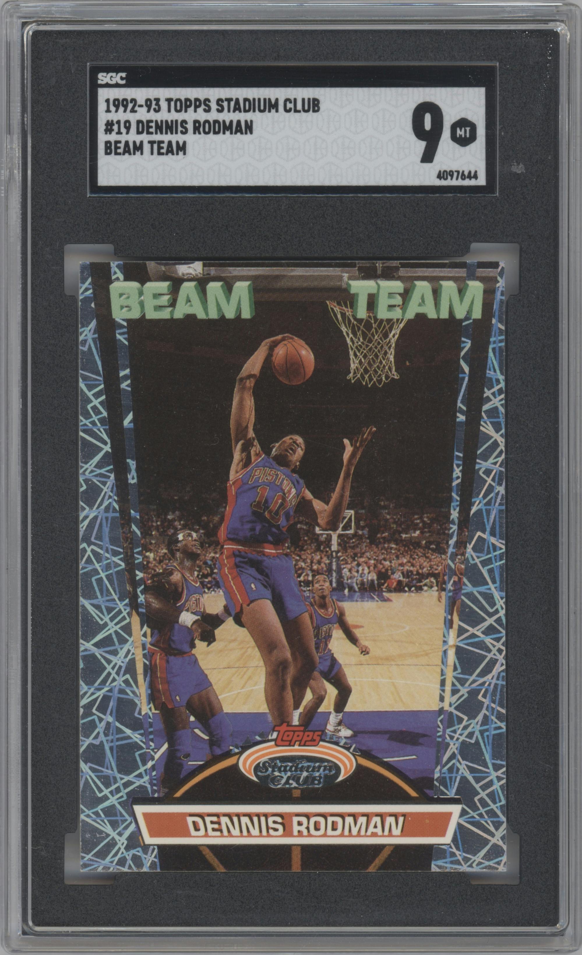 Dennis Rodman from the 1992-93 Topps Stadium Club set graded by SGC and given an overall grade of 9.