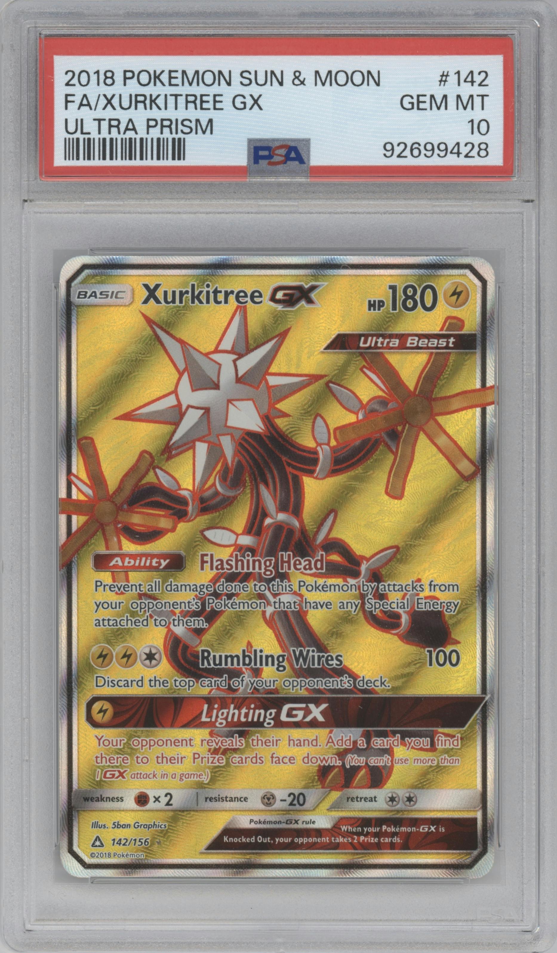 Xurkitree GX from the 2018 Pokemon S&M  set graded by PSA and given an overall grade of 10.