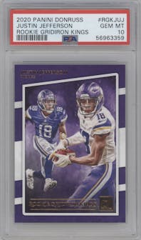 Justin Jefferson from the 2020 Panini Donruss set graded by PSA and given an overall grade of 10.