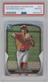 Jackson Holliday from the 2023 Bowman Chrome Mega Box set graded by PSA and given an overall grade of 10.