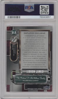 LeBron James from the 2023 Upper Deck Employee Exclusive set graded by PSA and given an overall grade of 8.