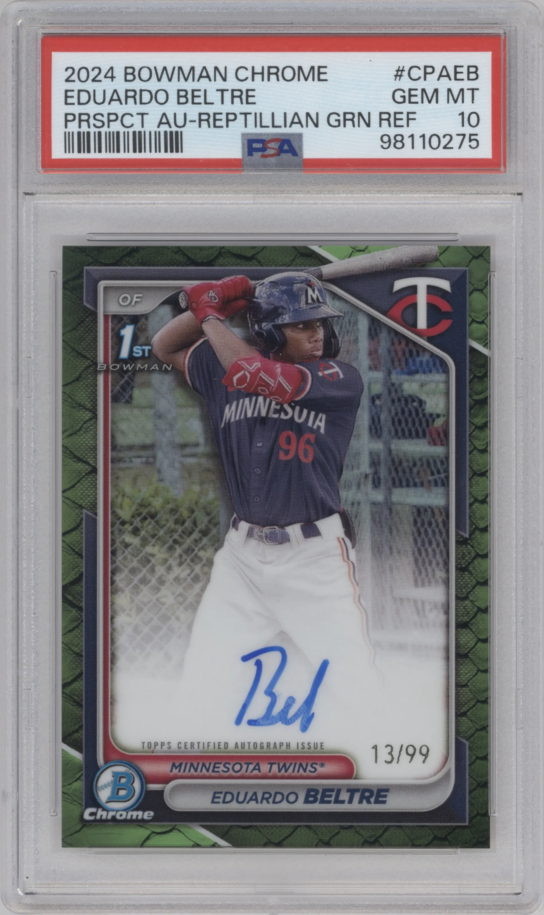 2024 Bowman Chrome Pros.Auto Eduardo Beltre Reptilian Green Refractors PSA 10