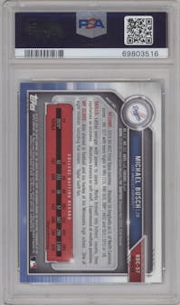 Michael Busch from the 2019 Bowman Draft set featuring a Refractor parallel graded by PSA and given an overall grade of 9.