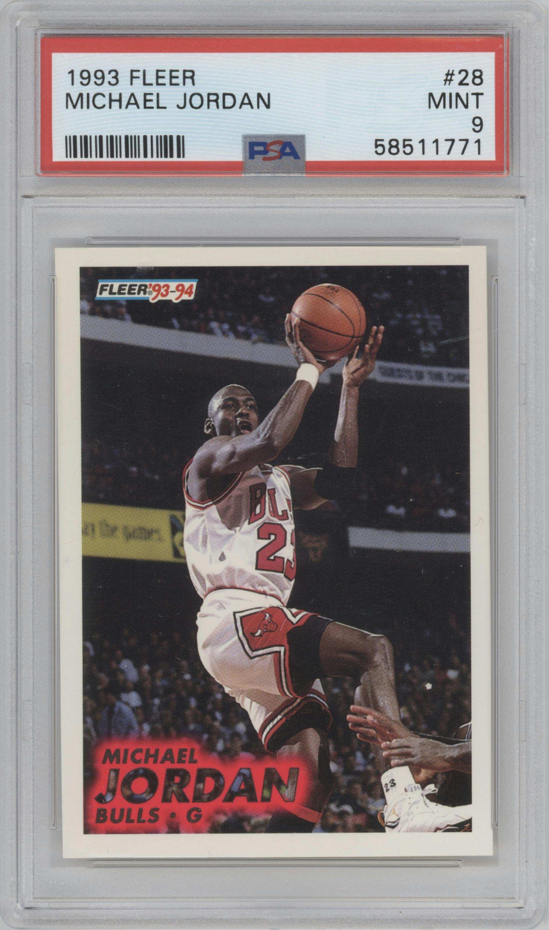 Michael Jordan from the 1993-94 Fleer set graded by PSA and given an overall grade of 9.