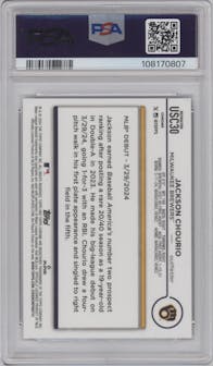 Jackson Chourio from the 2024 Topps Chrome Update set featuring a Refractor parallel graded by PSA and given an overall grade of 10.