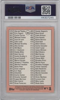 Aaron Judge from the 2018 Topps Heritage set graded by PSA and given an overall grade of 10.