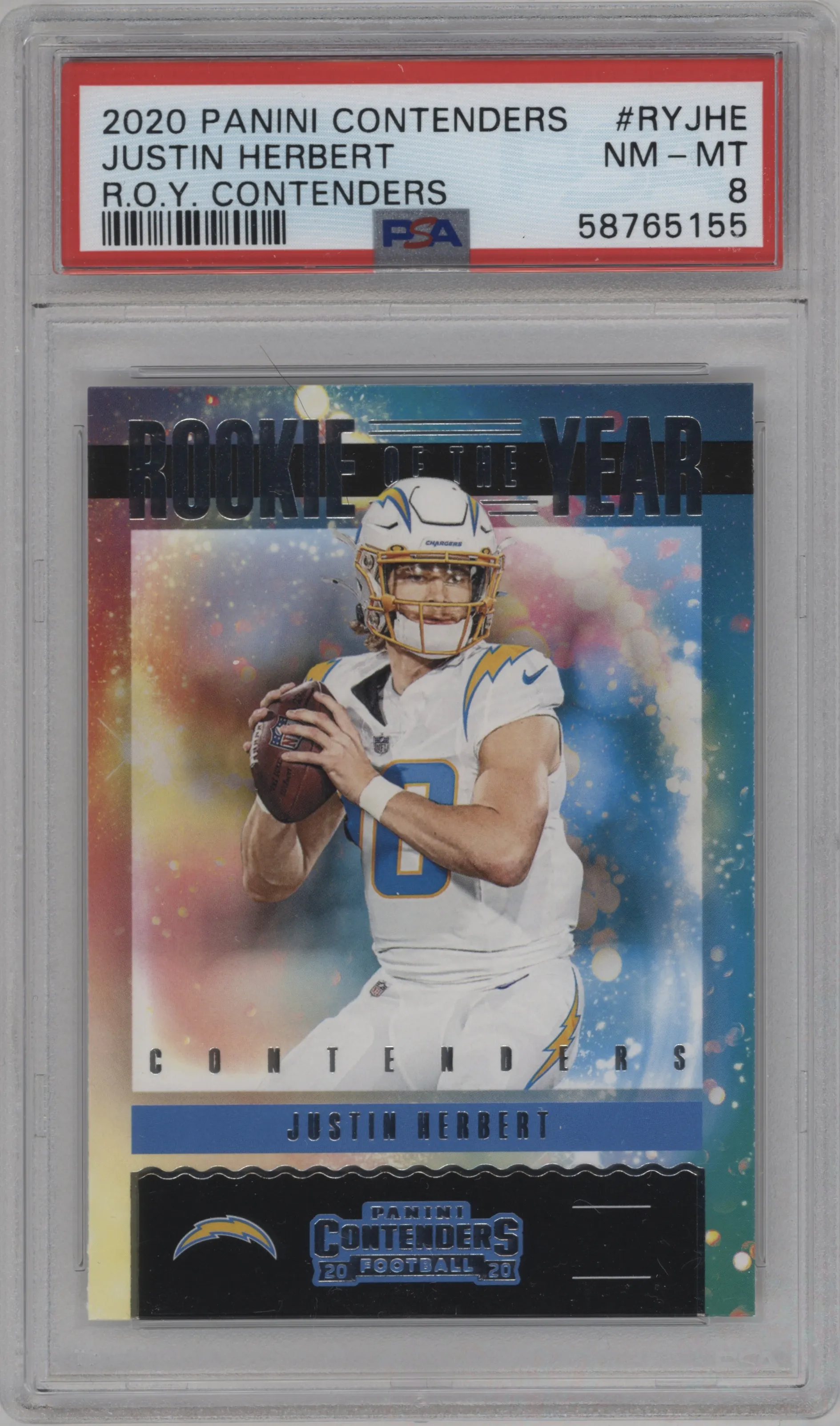 2020 Panini Contenders ROY Contenders Justin Herbert #RY-JHE PSA 8
