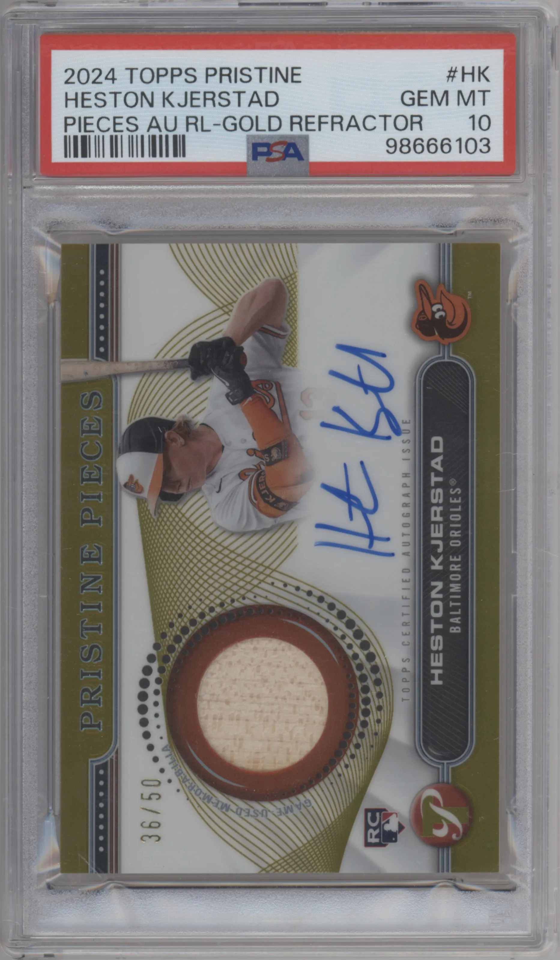 2024 Topps Pristine Pieces Auto Relics Heston Kjerstad Gold Refractor PSA 10