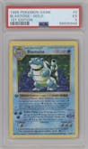 Blastoise from the 1999 Pokemon set graded by PSA and given an overall grade of 5.