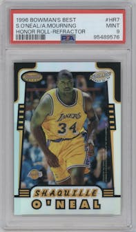 Shaquille O'Neal /Alonzo Mourning from the 1996-97 Bowman’s Best  set featuring a Refractor parallel graded by PSA and given an overall grade of 9.