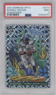 Russell Wilson from the 2021 Panini Donruss Optic set graded by PSA and given an overall grade of 9.