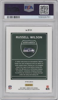 Russell Wilson from the 2021 Panini Donruss Optic set graded by PSA and given an overall grade of 9.