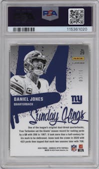 Daniel Jones from the 2024 Donruss Optic set featuring a Gold parallel graded by PSA and given an overall grade of 10.