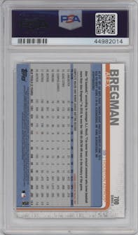 Alex Bregman from the 2019 Topps Series 2 set graded by PSA and given an overall grade of 10.