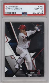 Shohei Ohtani from the 2018 Topps Finest set graded by PSA and given an overall grade of 10.