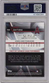 Shohei Ohtani from the 2018 Topps Finest set graded by PSA and given an overall grade of 10.