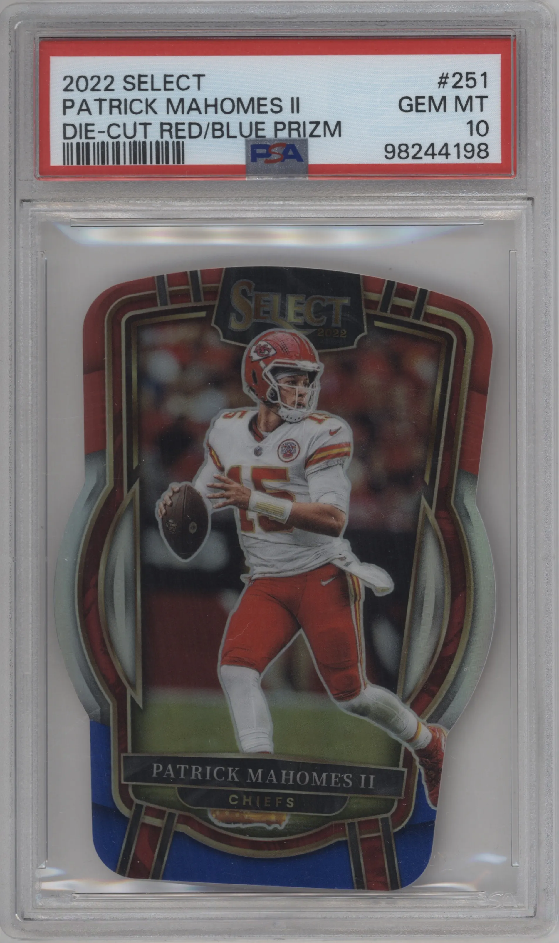 2022 Panini Select Club Lvl. Patrick Mahomes II Die-Cut Red/Blue PSA 10
