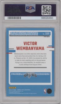Victor Wembanyama from the 2023-24 Donruss Optic set featuring a Holo parallel graded by PSA and given an overall grade of 10.