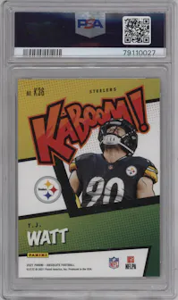 T.J. Watt from the 2021 Panini Absolute set graded by PSA and given an overall grade of 9.