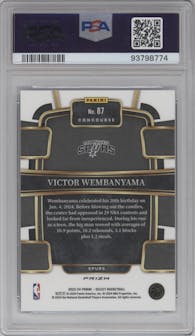 Victor Wembanyama from the 2023-24 Panini Select  set featuring a Blue Cracked Ice parallel graded by PSA and given an overall grade of 9.