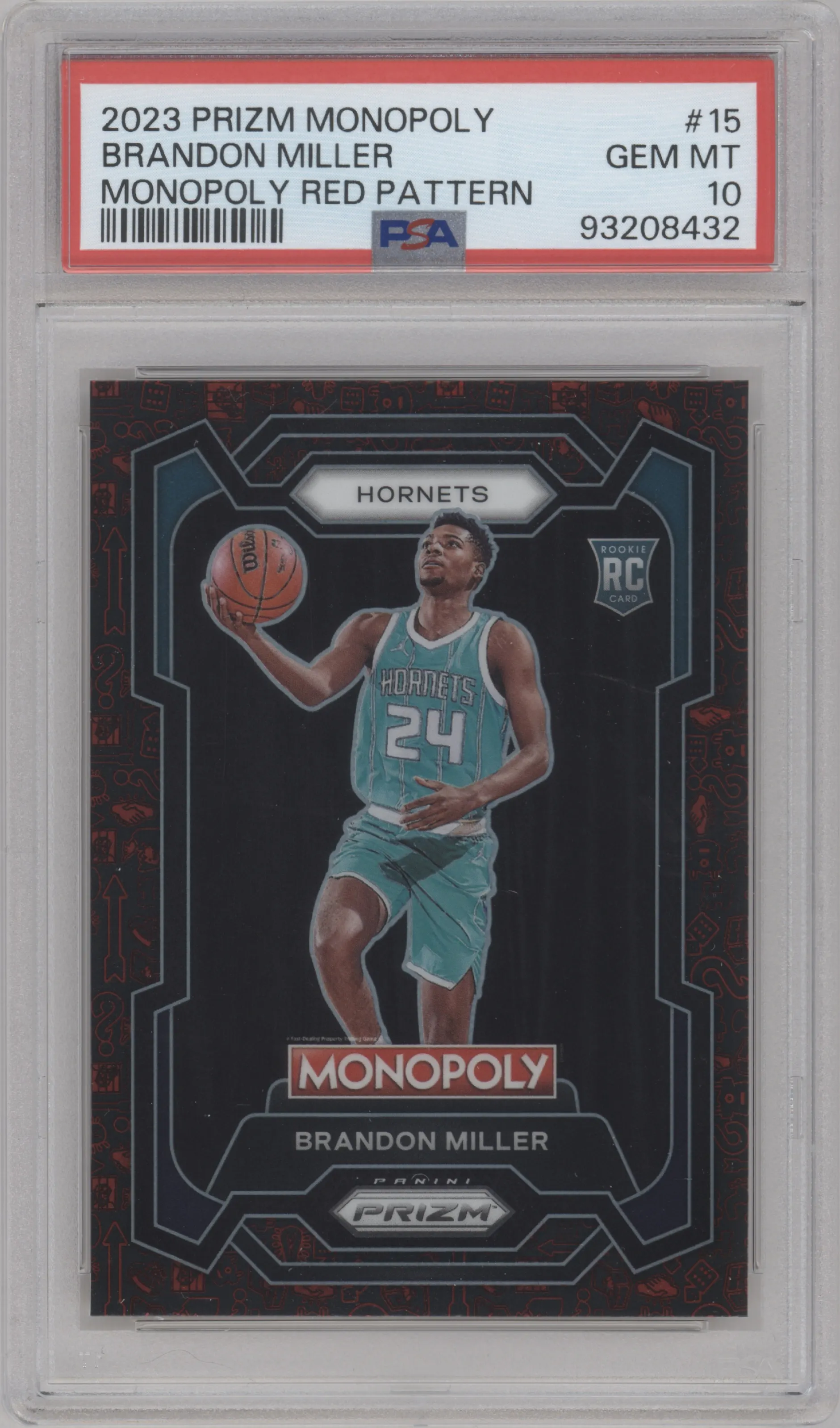 2023 Panini Prizm Monopoly Brandon Miller Red Pattern #15 PSA 10