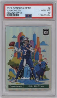 Josh Allen from the 2024 Donruss Optic set graded by PSA and given an overall grade of 10.