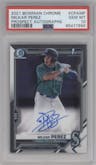 Milkar Perez from the 2021 Bowman Chrome set graded by PSA and given an overall grade of 10.