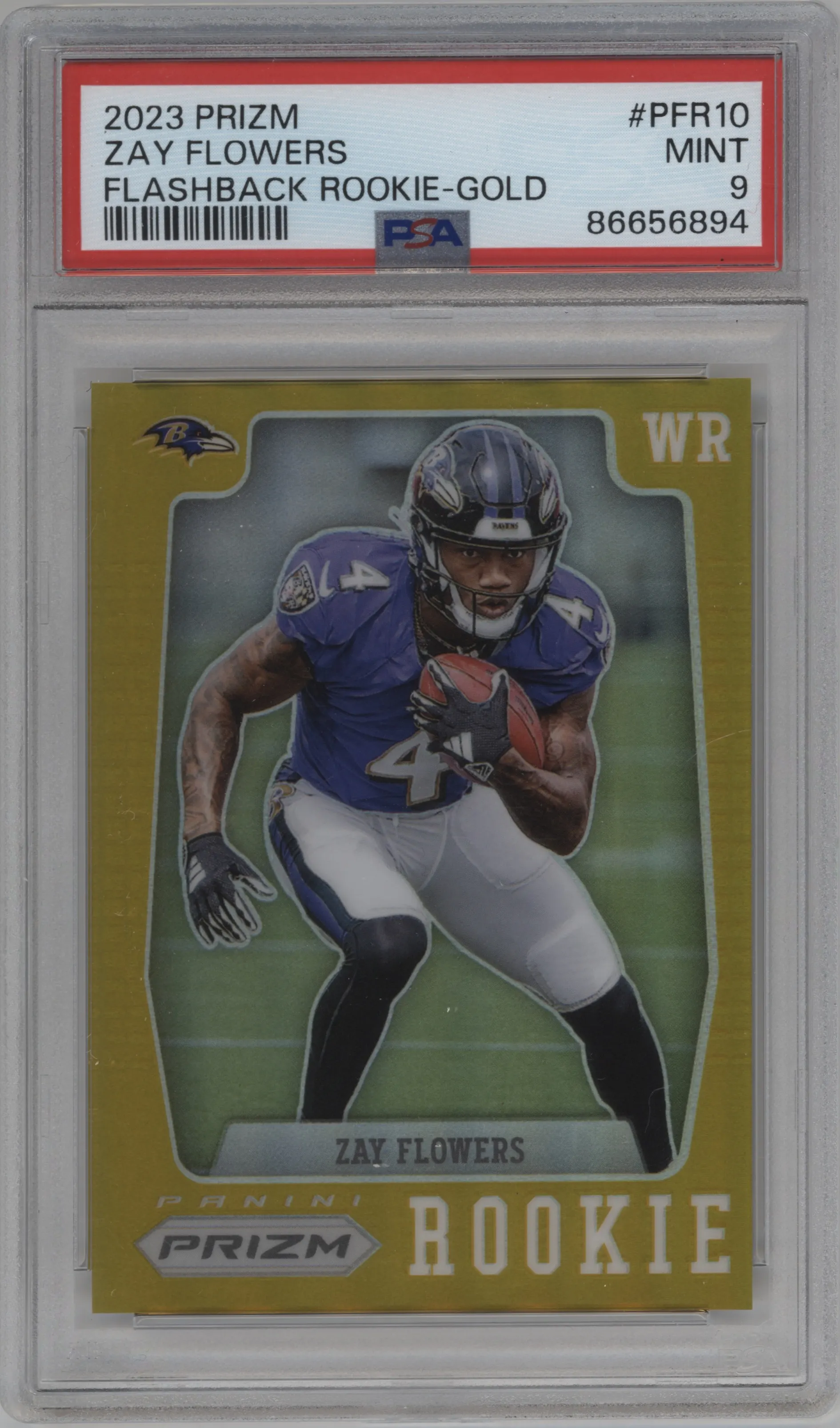 2023 Panini Prizm Flashback Rke. Zay Flowers Gold Prizm PSA 9