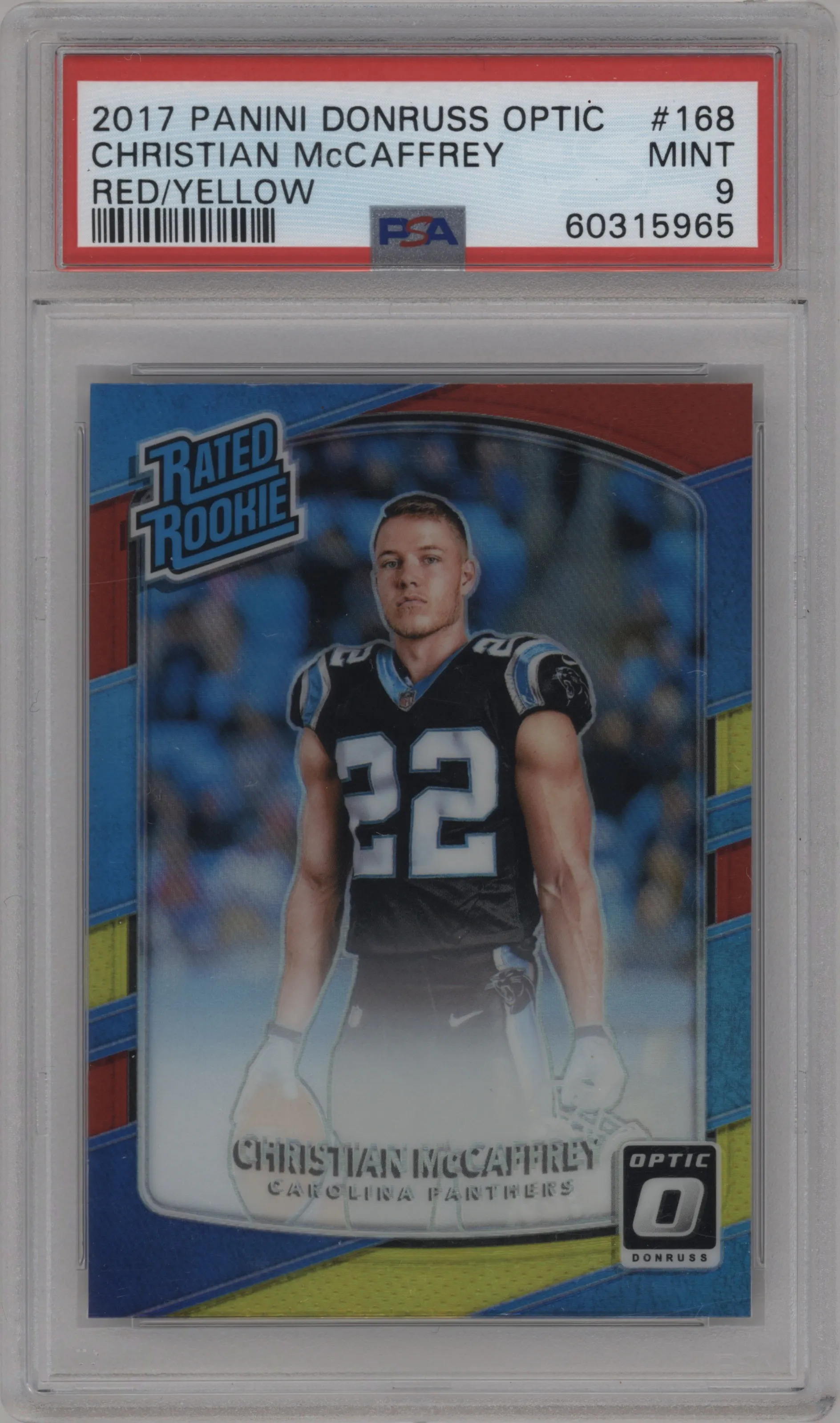 2017 Panini Donruss Optic Rated Rookie Christian McCaffrey Red/Yellow PSA 9