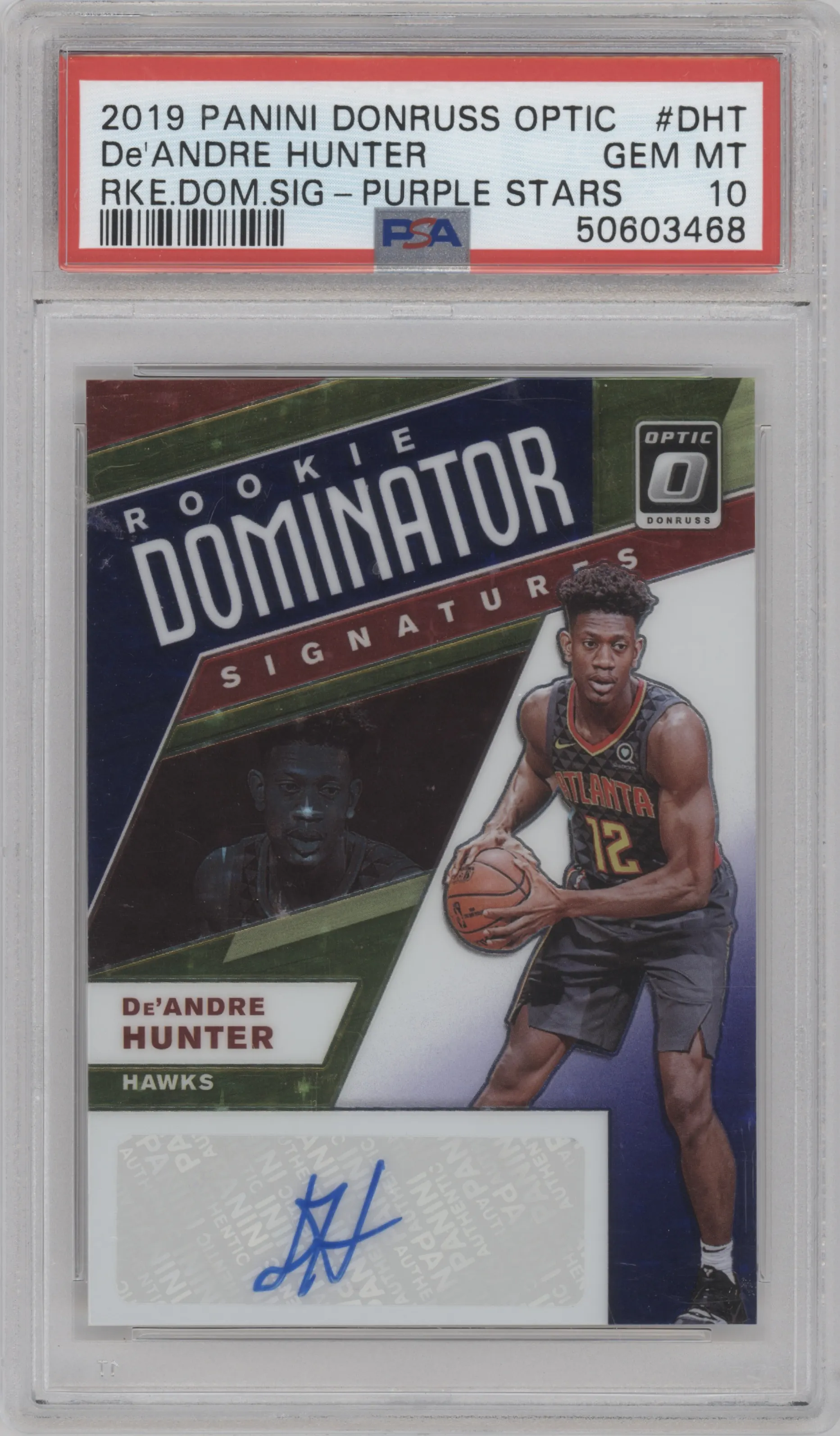 2019 Panini Donruss Optic Rke.Dom.Sig. De'Andre Hunter Purple Stars FOTL #RD-DHT PSA 10