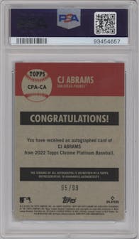 CJ Abrams  from the 2022 Topps Chrome Platinum Anniversary set featuring a Blue Prism parallel graded by PSA and given an overall grade of 10.