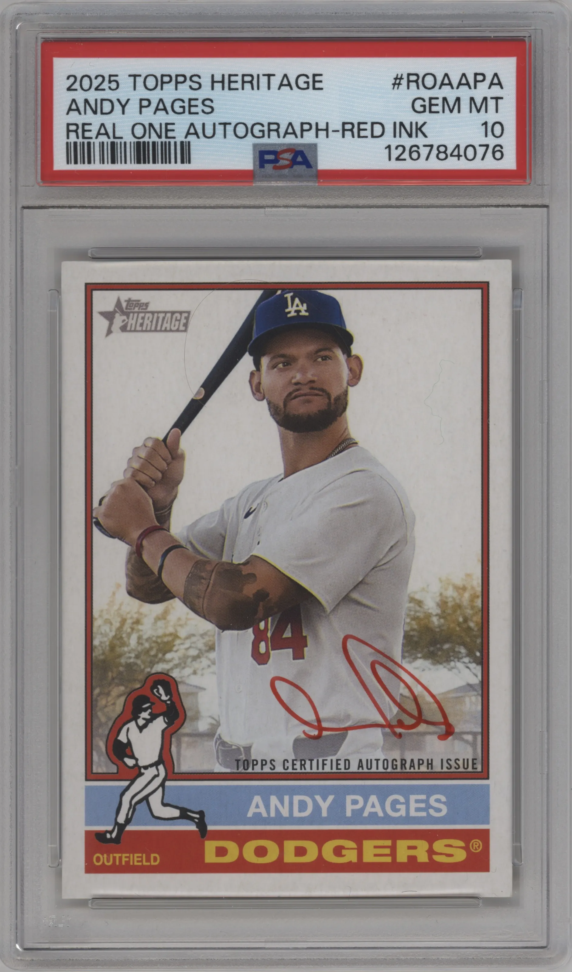 2025 Topps Heritage Real One Auto Andy Pages Red Ink #ROA-APA PSA 10