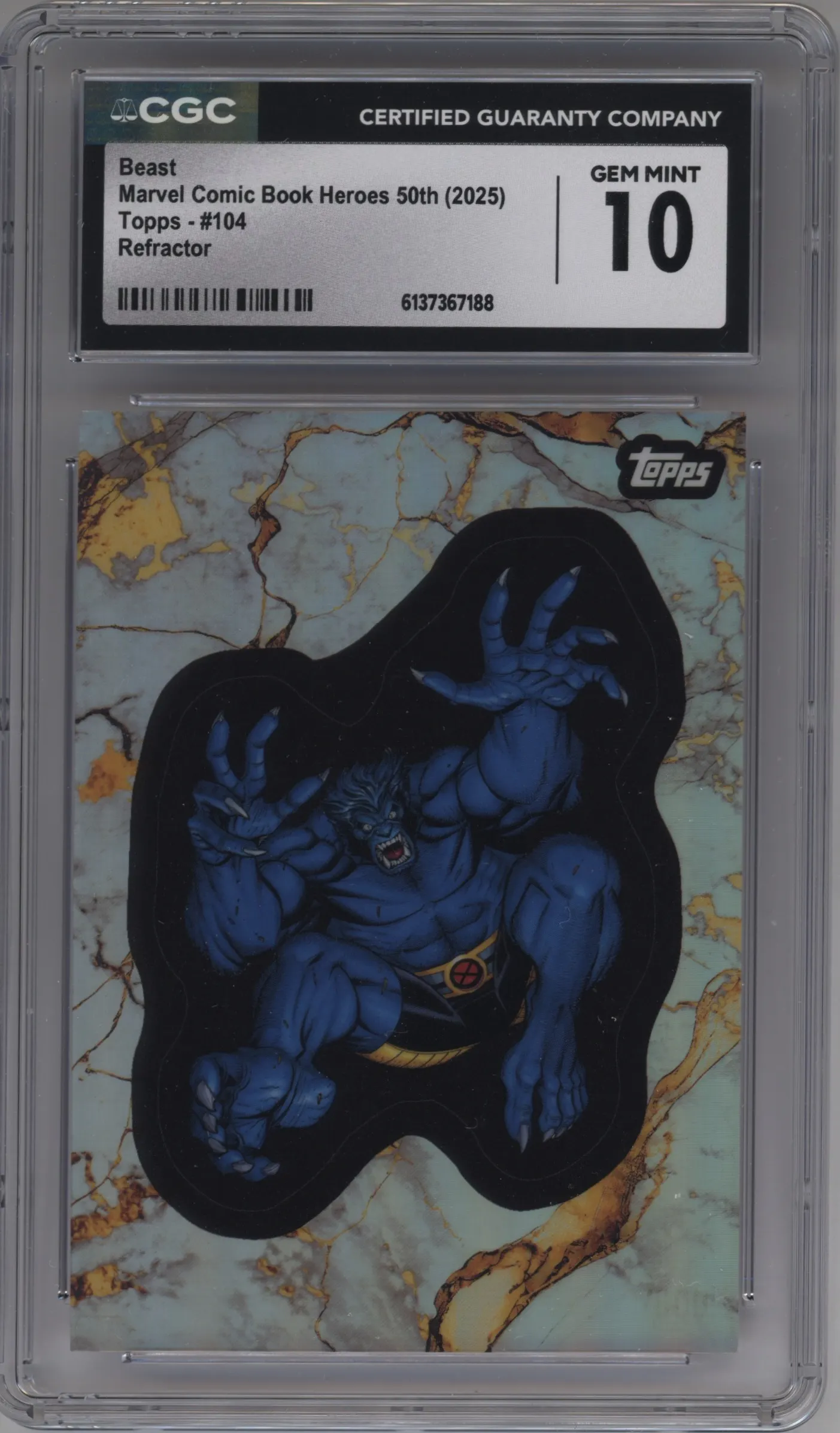2025 Topps Marvel Comic Book Heroes 1975 Golden Anniversary Beast Refractor #104 CGC 10